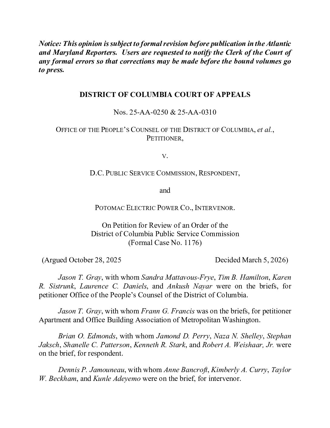 DISTRICT OF COLUMBIA COURT OF APPEALS