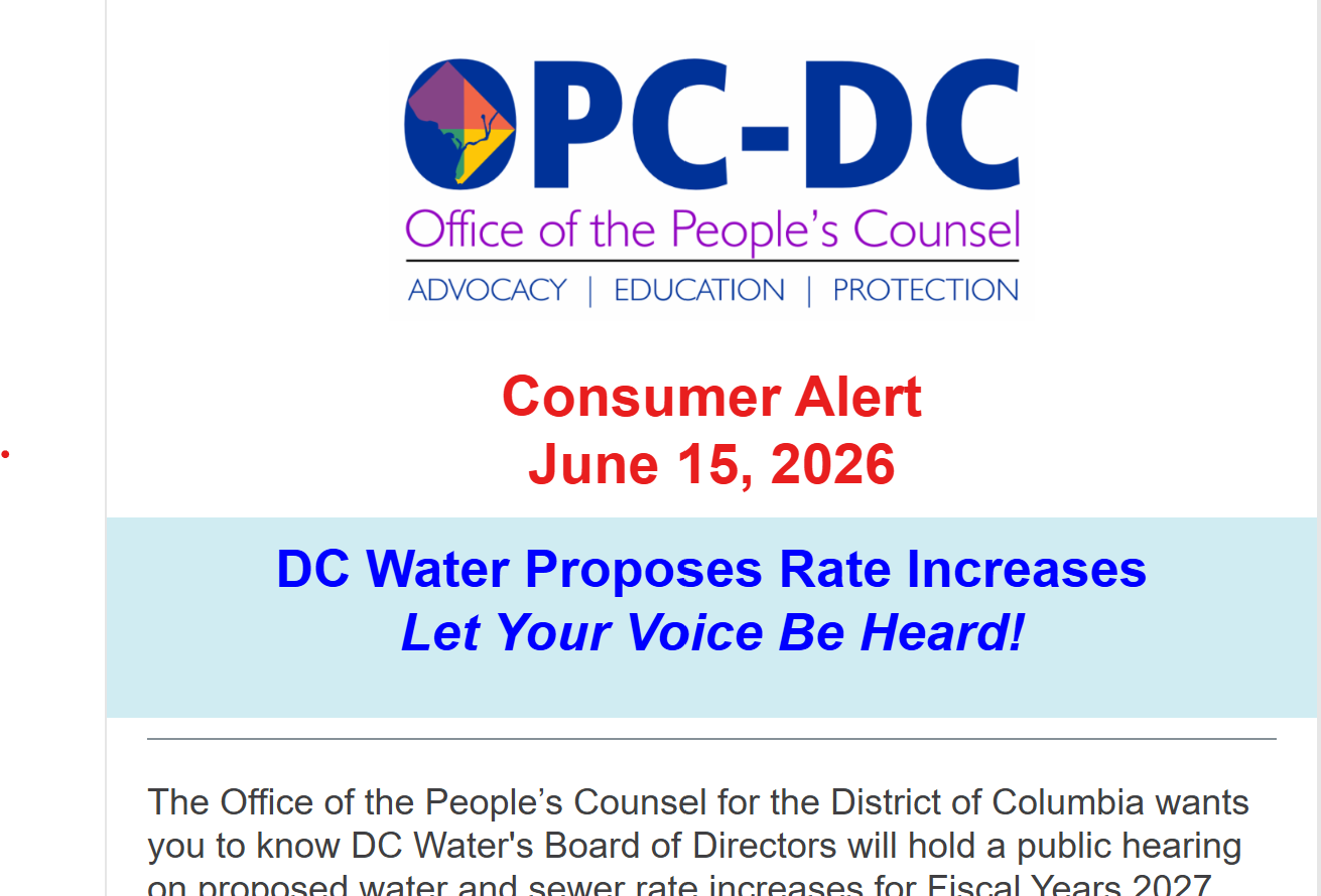 Consumer Alert: DC Water Proposes Rate Increases – Let Your Voice Be Heard