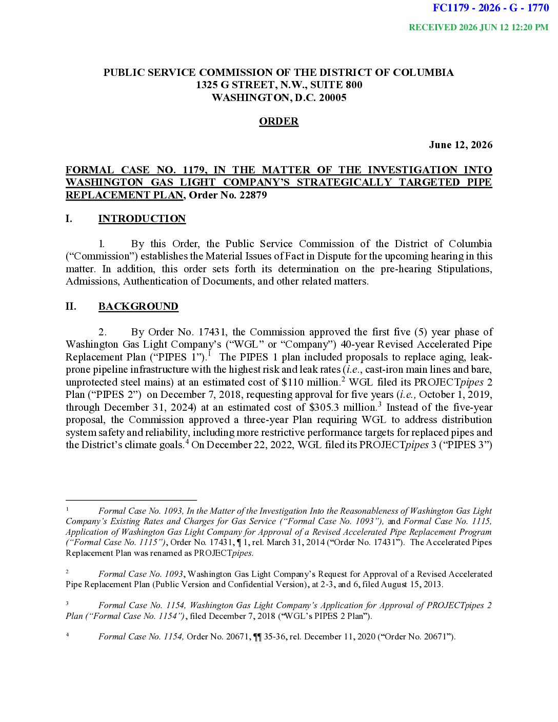 Washington Gas Light Pipe Replacement Proceeding will include formal evidentiary hearings on June 29th & 30th by order of the DC Public Service Commission.