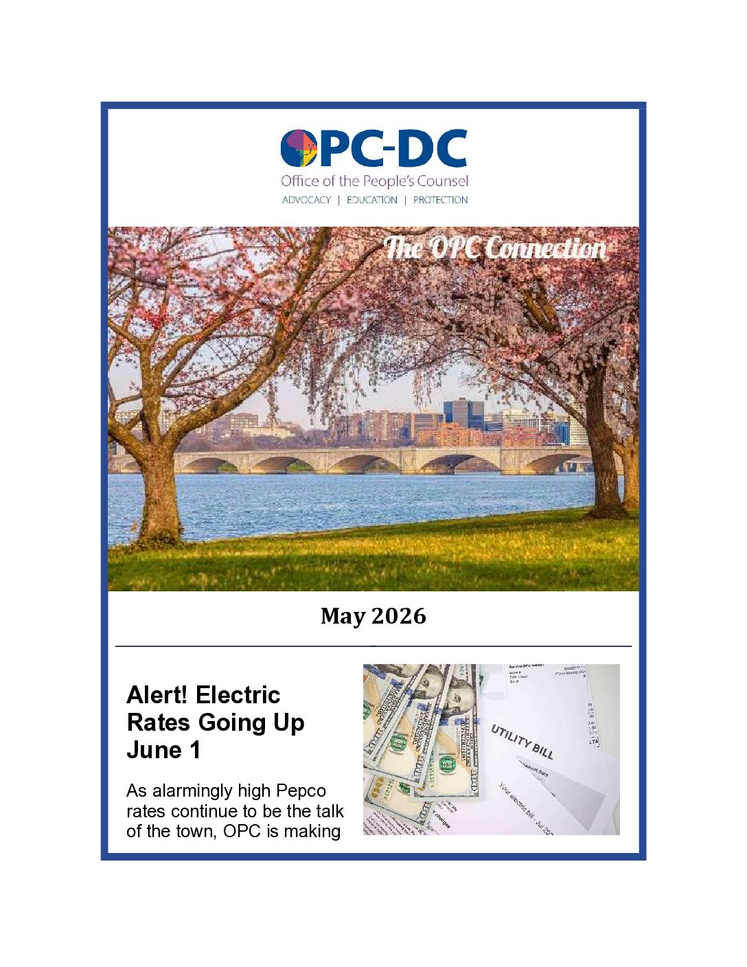 Higher Pepco Rates Coming, Winning for Gas Consumers, Saying So Long & More in the May OPC Connection!
